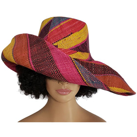 Izara: Authentic Hand Woven Multi-Color Madagascar Big Brim Raffia Sun Hat
