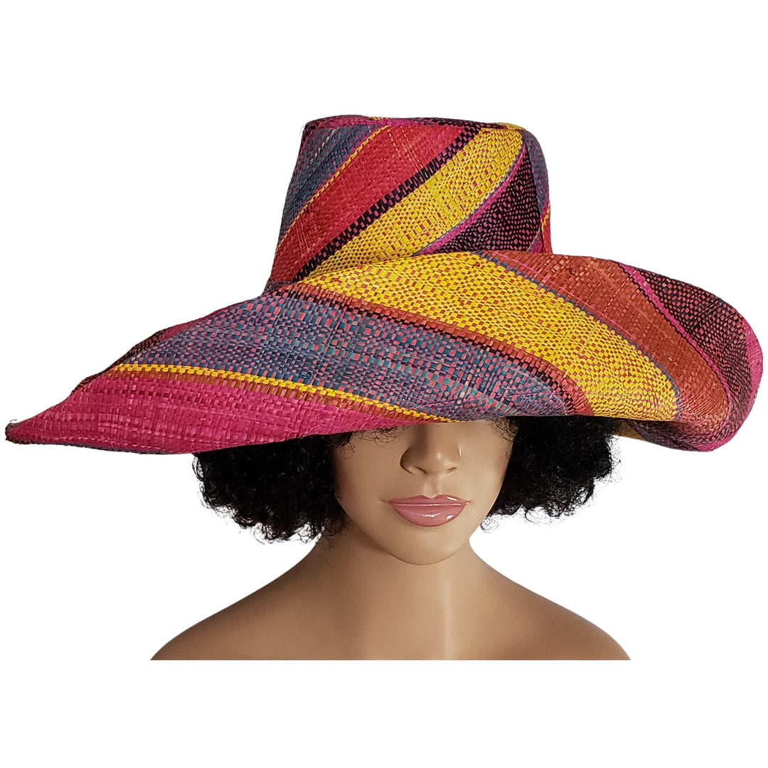 Izara: Authentic Hand Woven Multi-Color Madagascar Big Brim Raffia Sun Hat
