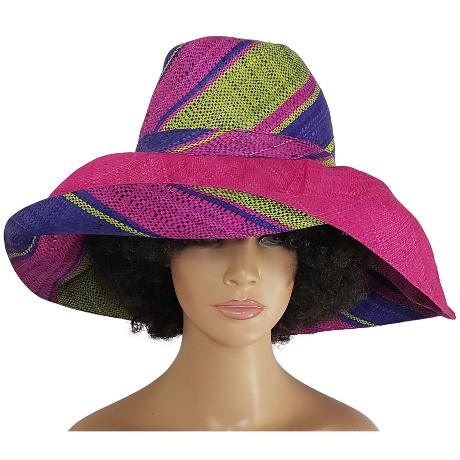 Jahzara: Authentic Hand Woven Multi-Color Madagascar Big Brim Raffia Sun Hat