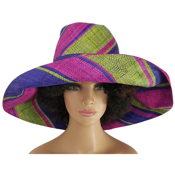 Jahzara: Authentic Hand Woven Multi-Color Madagascar Big Brim Raffia Sun Hat