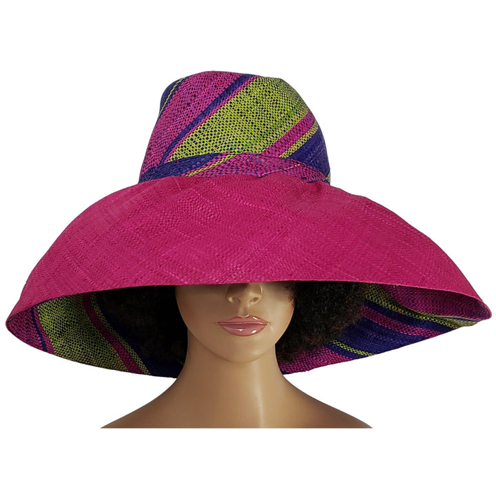 Jahzara: Authentic Hand Woven Multi-Color Madagascar Big Brim Raffia Sun Hat