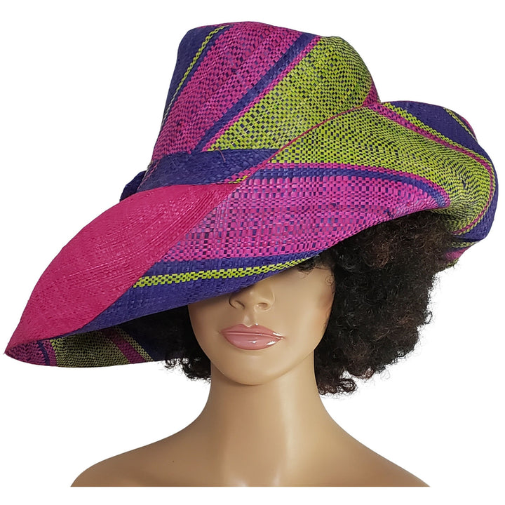 Jahzara: Authentic Hand Woven Multi-Color Madagascar Big Brim Raffia Sun Hat