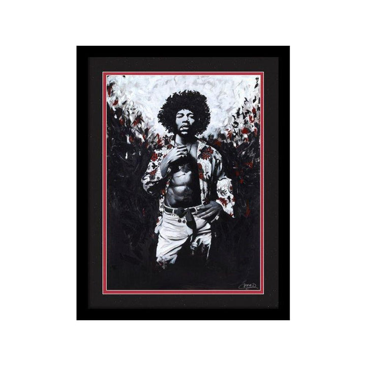 Jimi Hendrix by Cecil Reed (Double Matted - Black Frame)