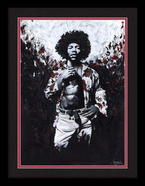 Jimi Hendrix by Cecil Reed (Double Matted - Black Frame)