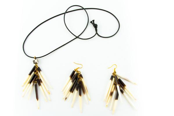 Authentic Hand Made African Porcupine Necklace and Earrings by Boutique Africa