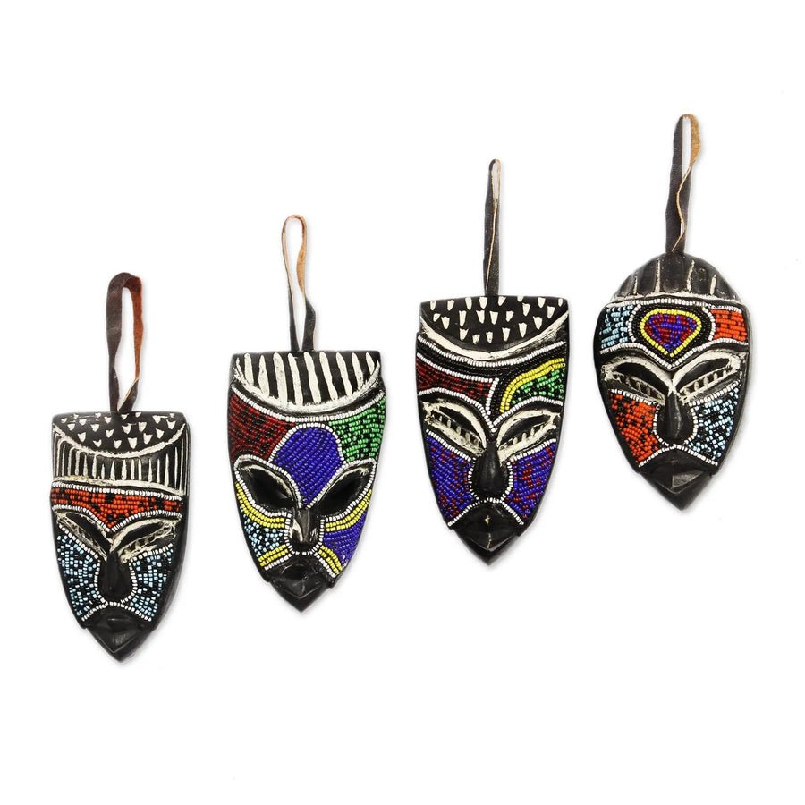 Melowo: Authentic African Beaded Mask Ornament Set