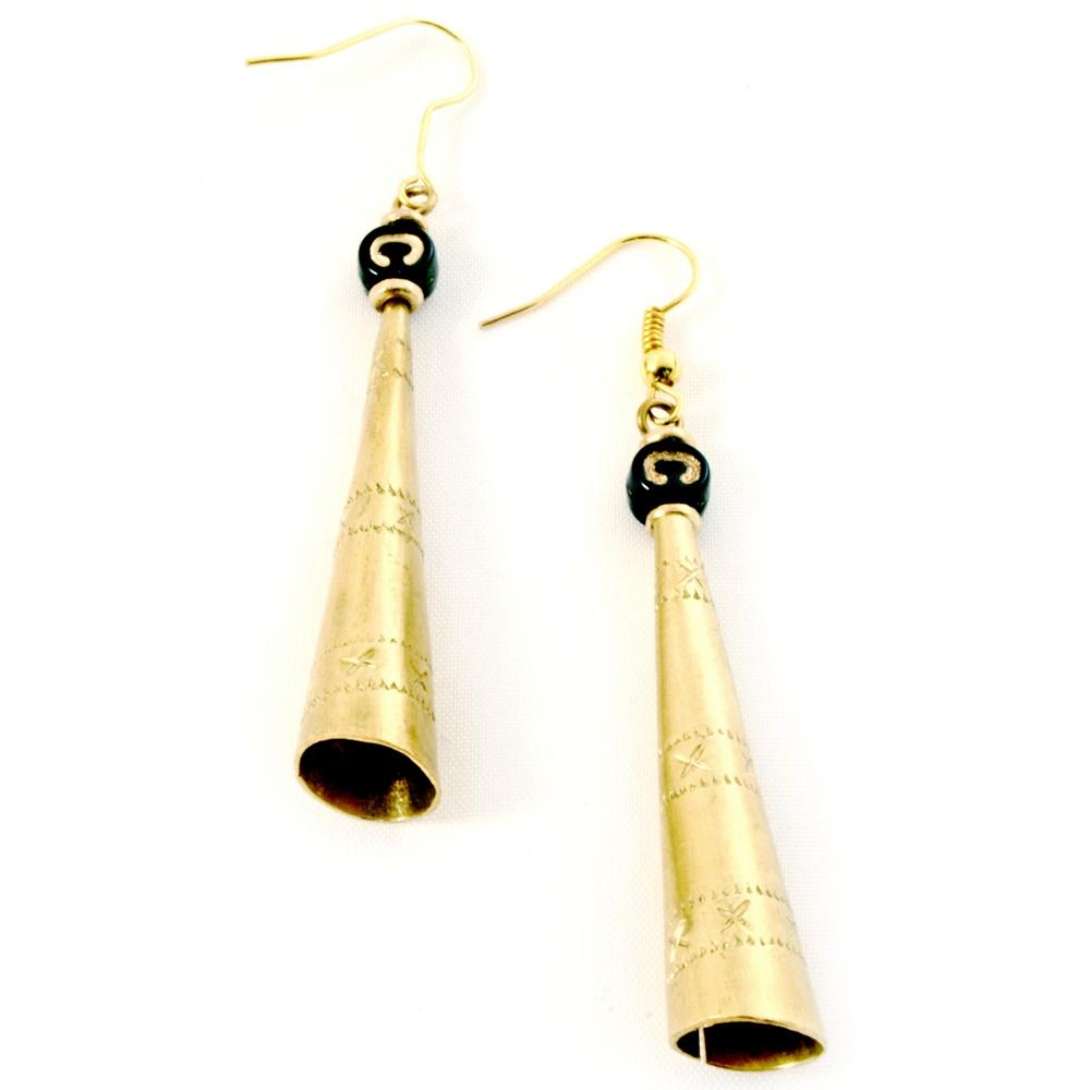 Authentic African Hand Crafted Jubilation Cone Shaped Brass Earrings by Boutique Africa