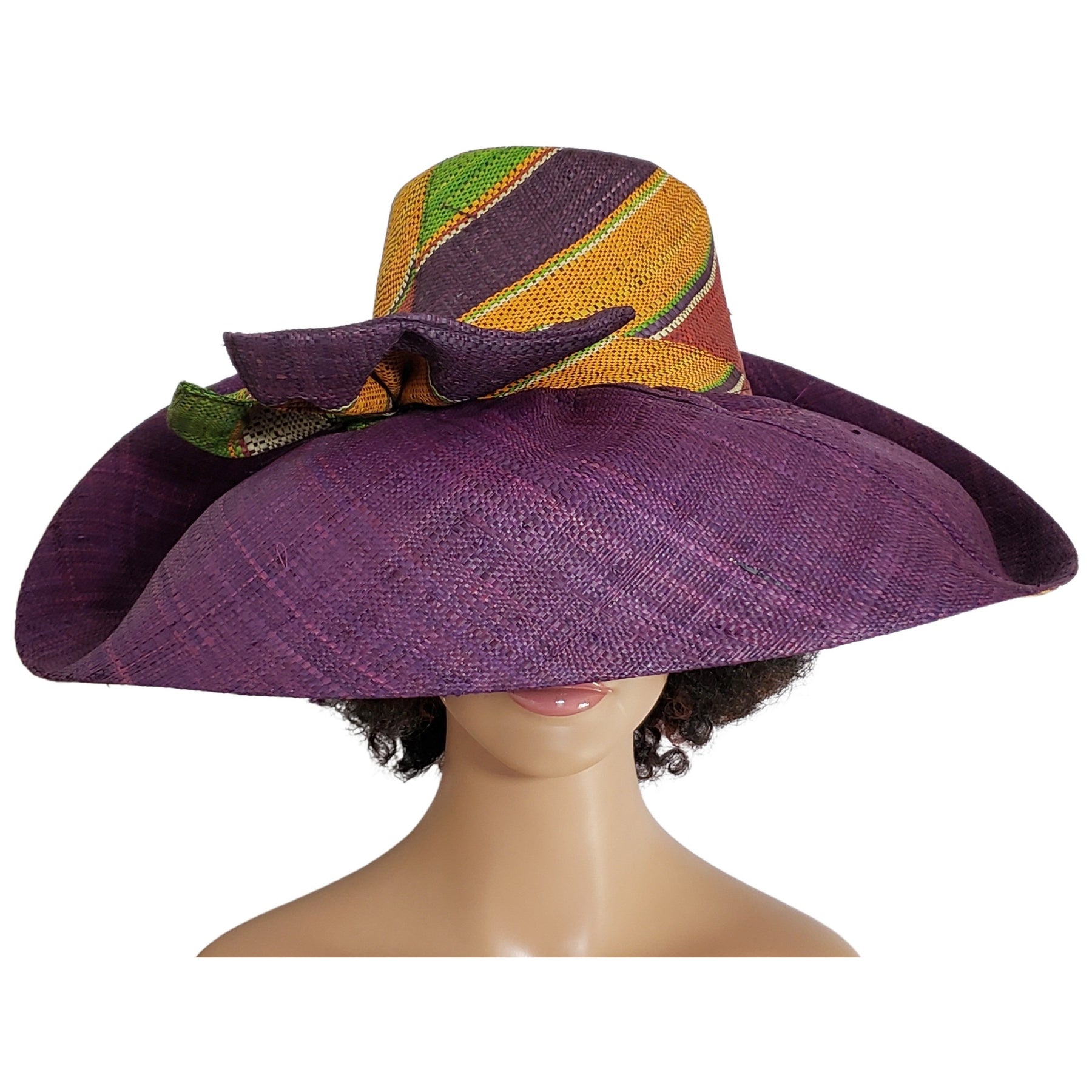 2 of 4: Kehinde: Authentic Hand Woven Multi-Color Madagascar Big Brim Raffia Sun Hat