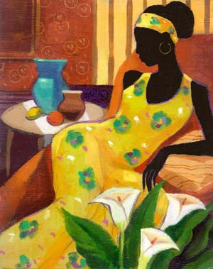Woman With Blue Vase by Keith Mallett