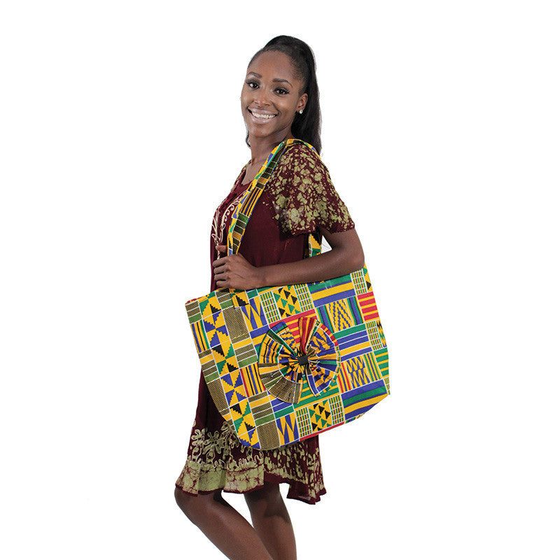 Hand Made Ghanian Kente Print Tote Bag (Traditional)