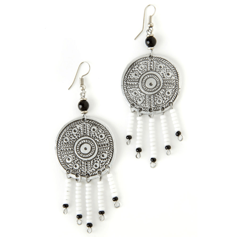 Kenyan Shield Earrings-Earrings-Boutique Africa-3.5x1.25 inches-White-The Black Art Depot