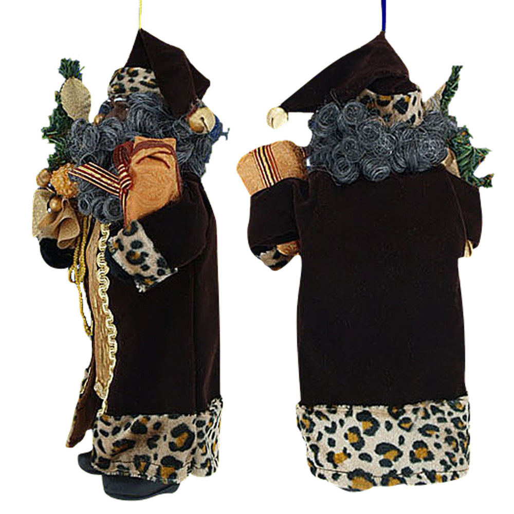 African American Leopard Print Santa Claus Ornament