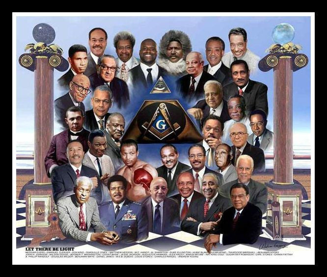 Let There Be Light (African American Freemasons) by Wishum Gregory (Black Frame)