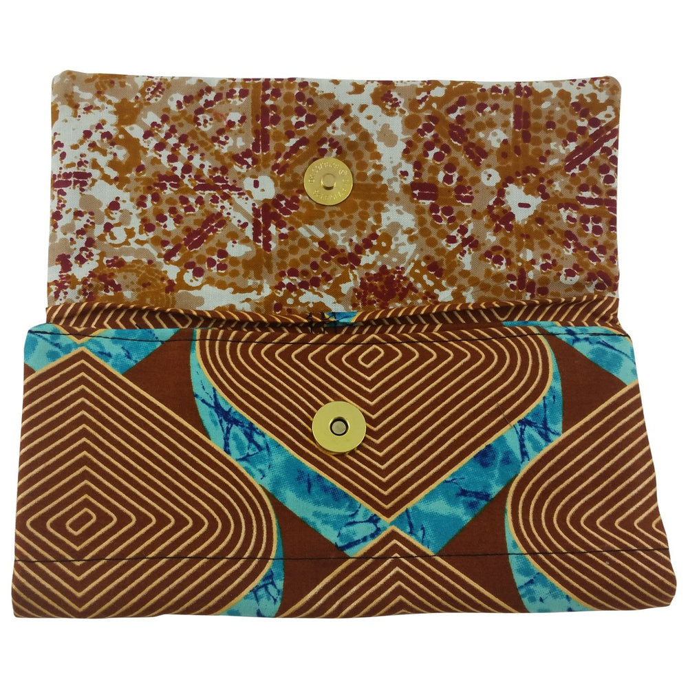 East African Kitenge Fabric Women's Wallet (Brown, Beige and Blue)