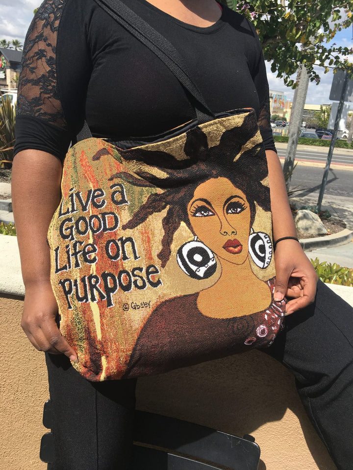 Live a Good Life on Purpose: African American Woven Tapestry Tote Bag by Sylvia "GBaby" Cohen (Lifestyle)