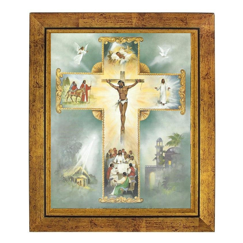 The Living Cross: The Life of Black Jesus by Vincent Barzoni (Gold Frame)