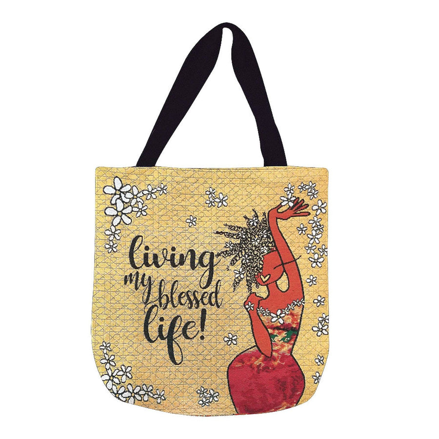 Living My Blessed Life: African American Woven Tapestry Tote Bag by Kiwi McDowell