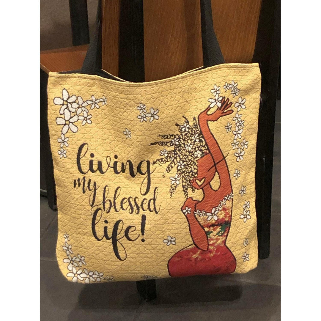 Living My Blessed Life: African American Woven Tapestry Tote Bag by Kiwi McDowell