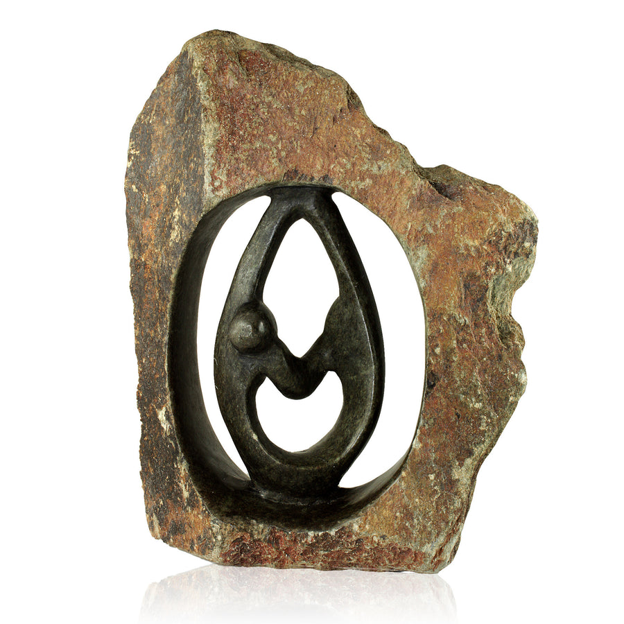 Lovers Embrace Stone Ring Shona Sculpture-African Decor-Stoneage Global Arts-12x11x5 inches-Serpentine Stone-The Black Art Depot
