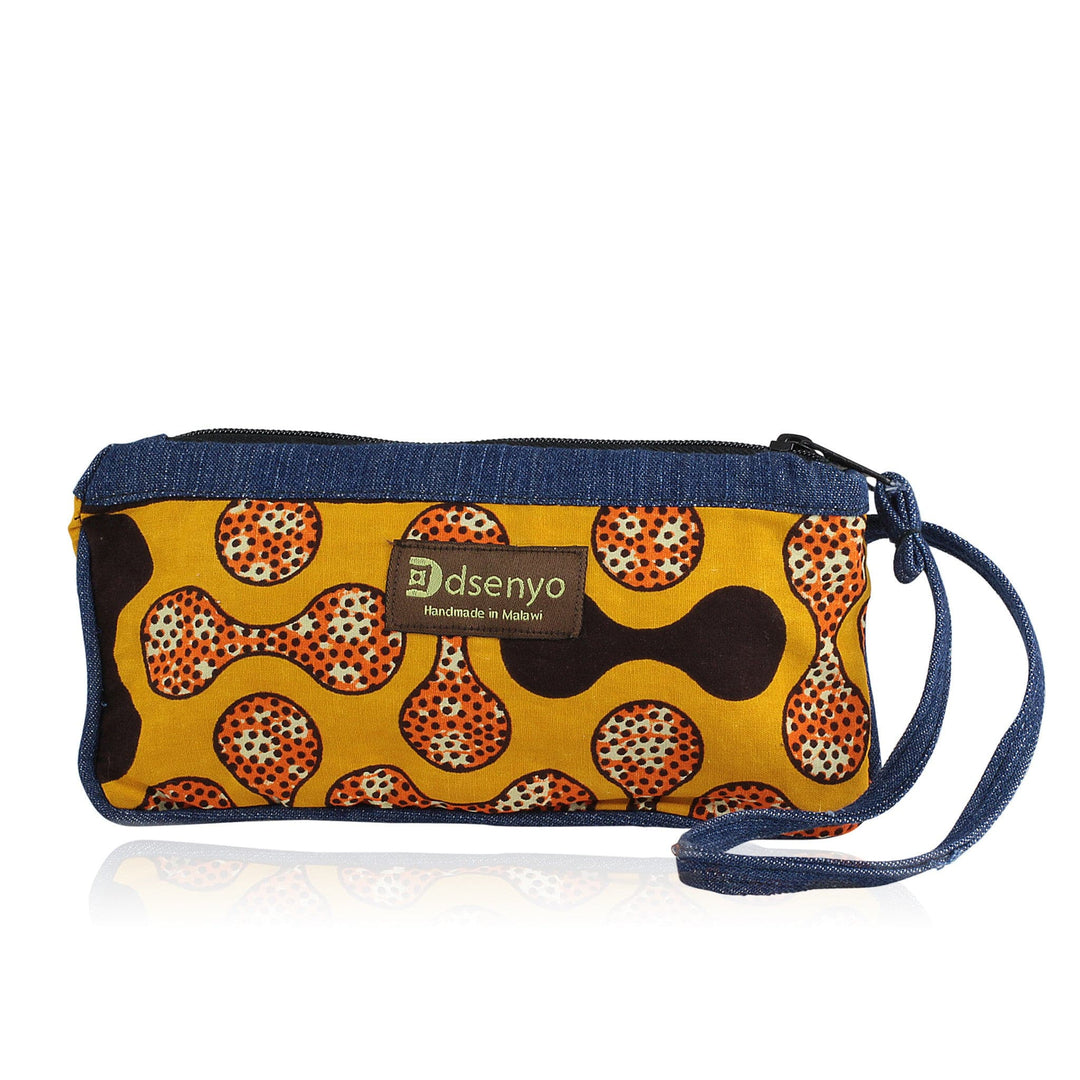 Saffron Beads: Hand Made Denim and African Fabric Wristlet