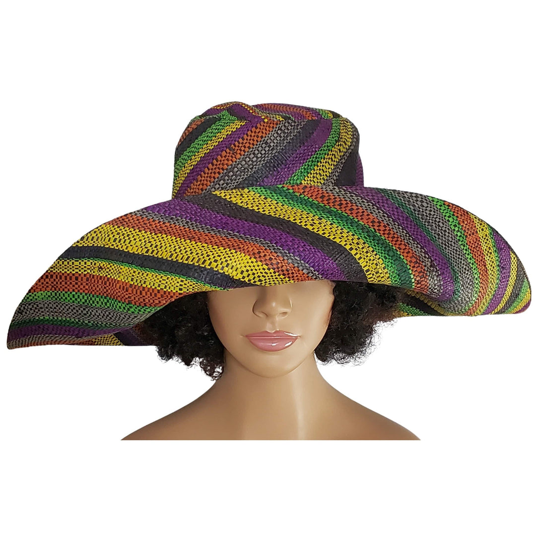 Mardi Gras: Authentic Hand Woven Multi-Color Madagascar Big Brim Raffia Sun Hat