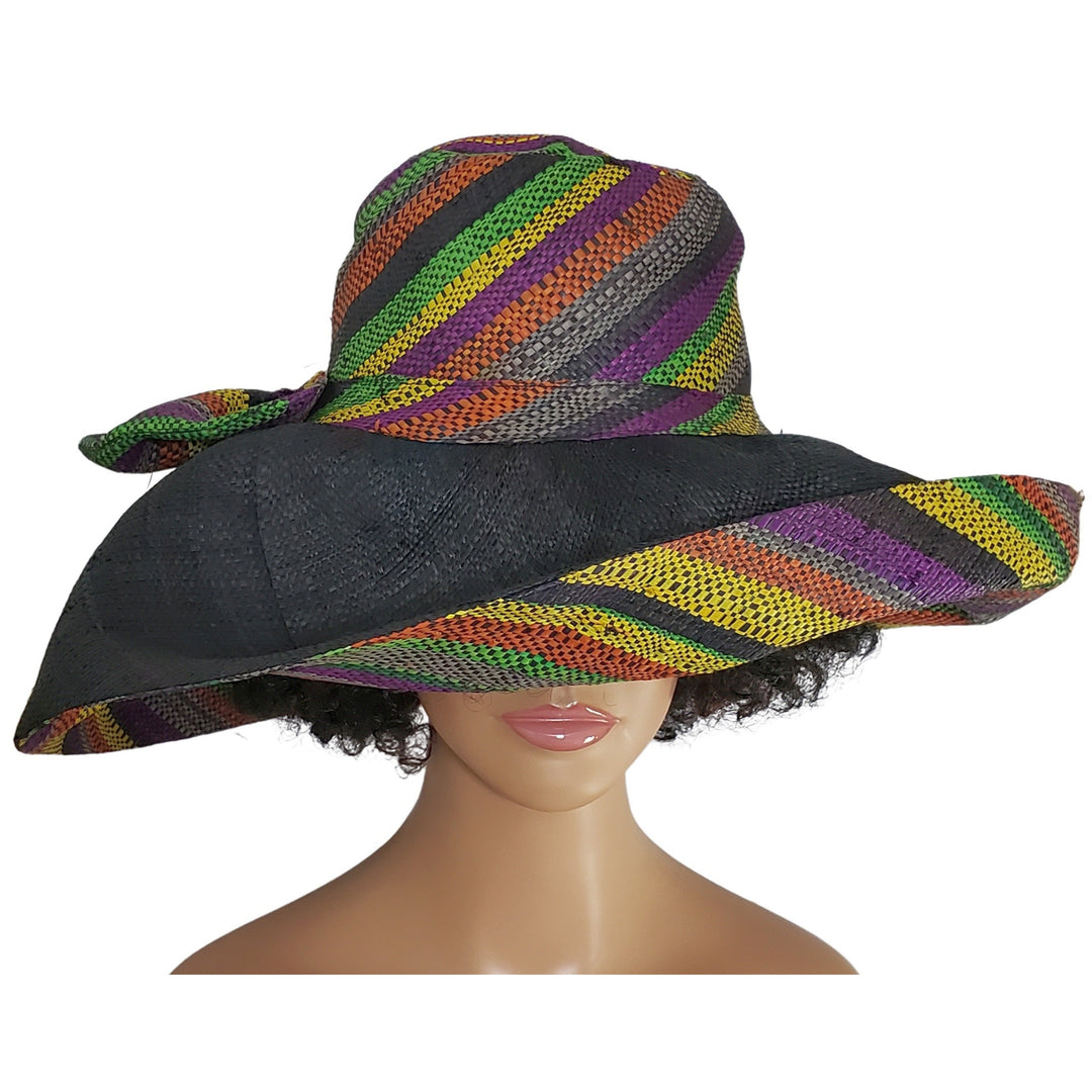 Mardi Gras: Authentic Hand Woven Multi-Color Madagascar Big Brim Raffia Sun Hat