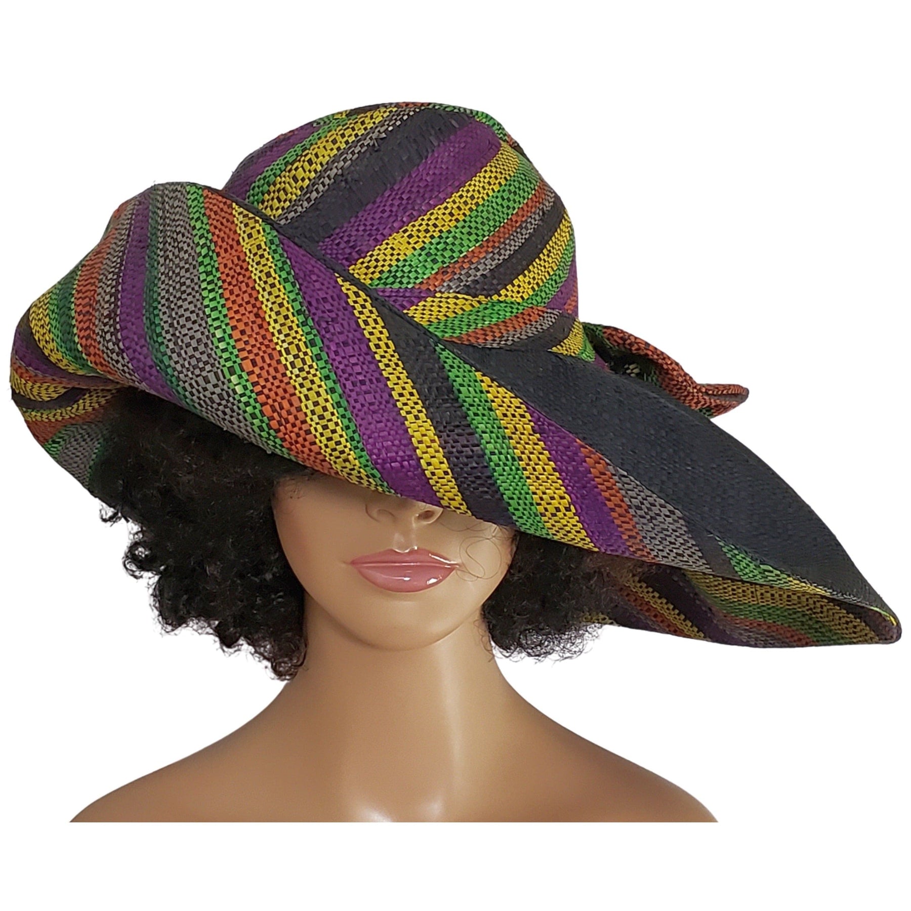 Mardi Gras: Hand Woven Multi-Color Madagascar Big Brim