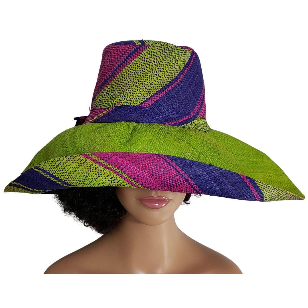 Mariama: Authentic Hand Woven Multi-Color Madagascar Big Brim Raffia Sun Hat