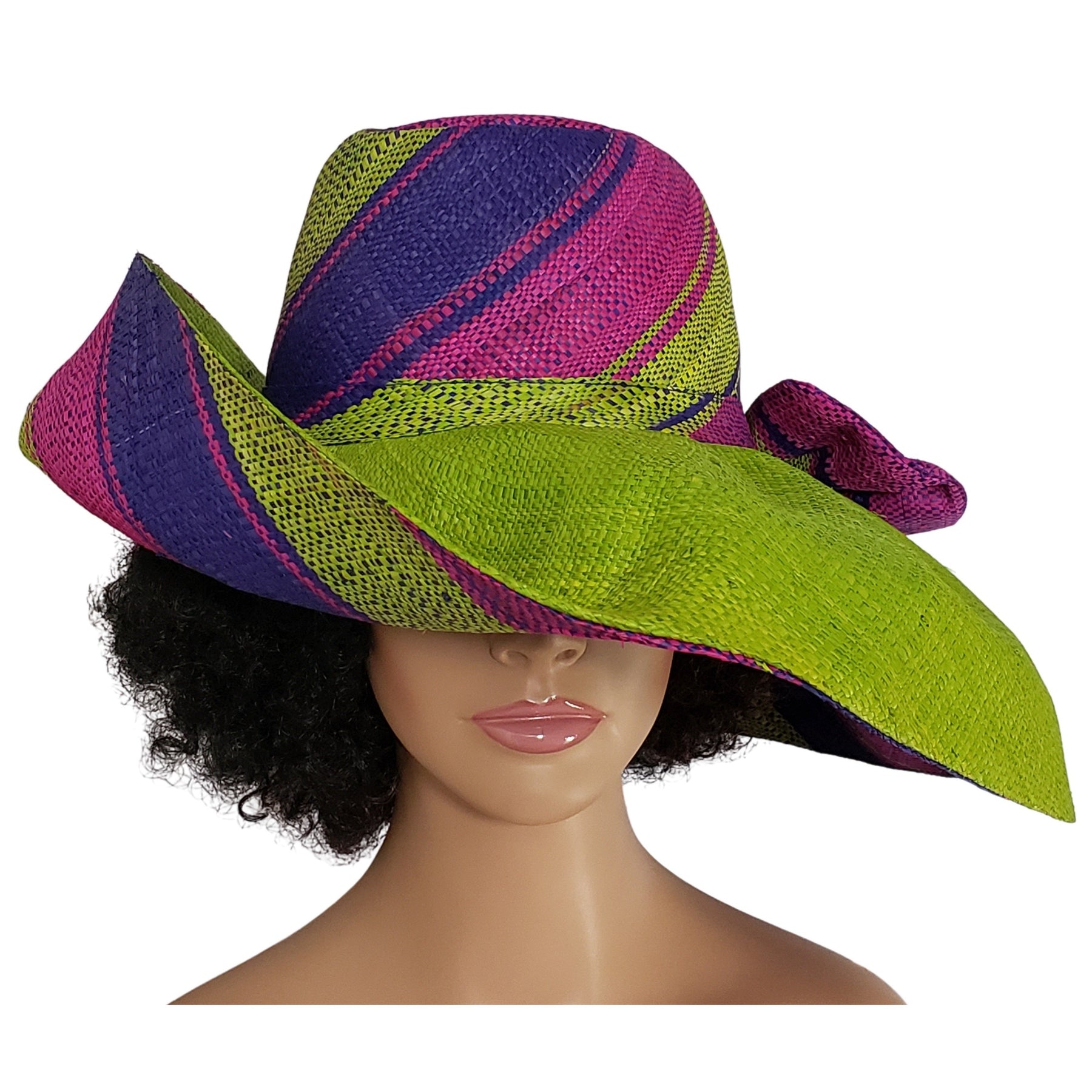 1 of 4: Mariama: Authentic Hand Woven Multi-Color Madagascar Big Brim Raffia Sun Hat