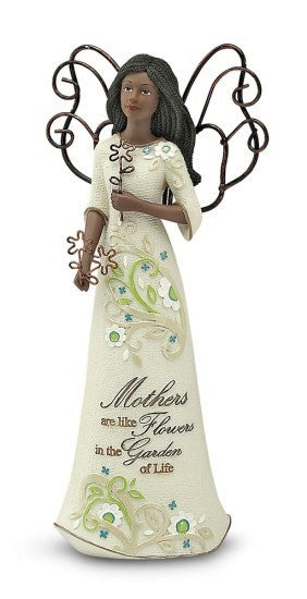 African American Mother Angel Figurine with Flowers: Perfect Paisley Collection by Pavilion Gifts