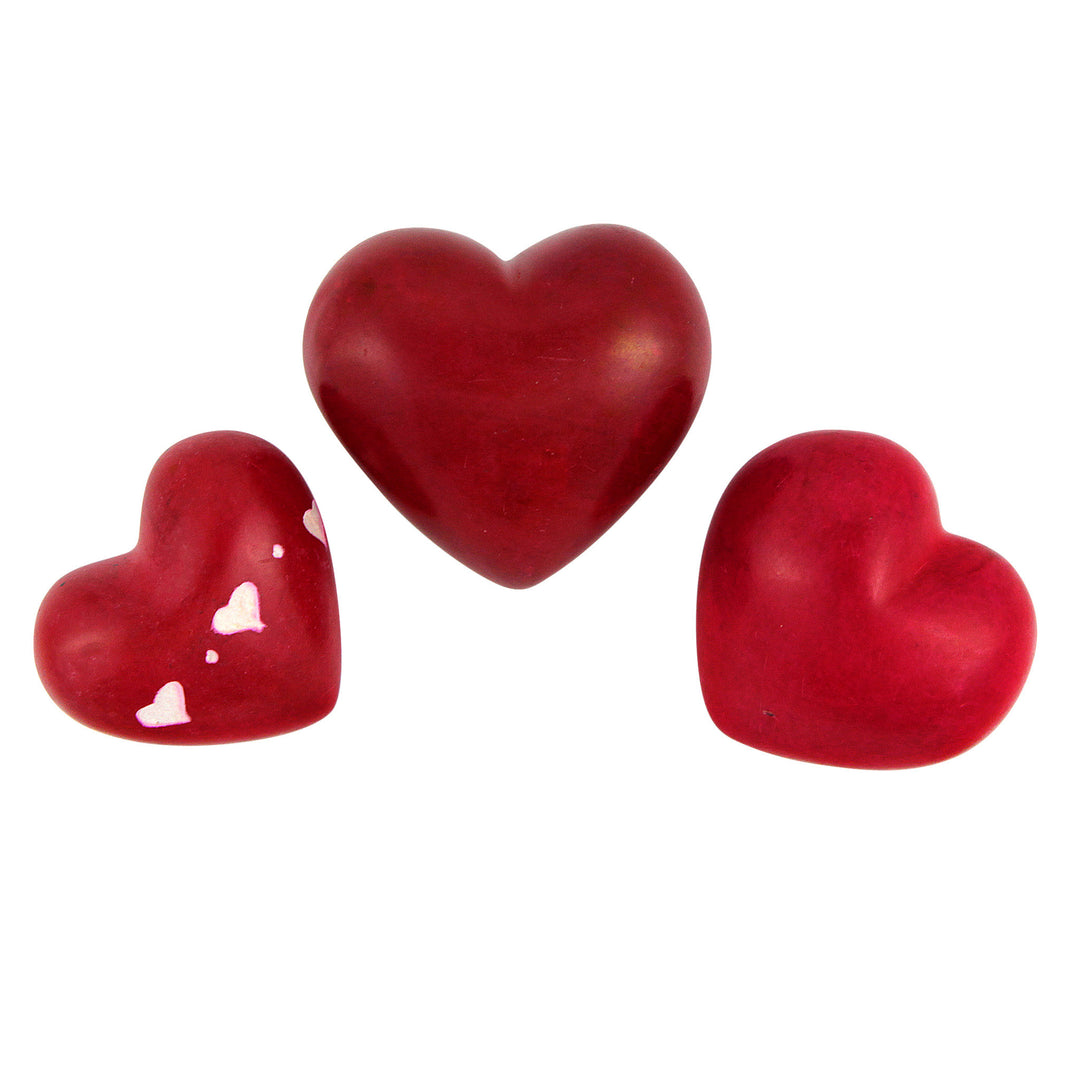 Kenyan Red Soapstone Heart Shaped Paperweight Set by Venture Imports