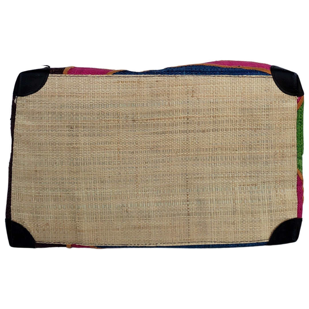 Mirana: Authentic Hand Made Multicolor Madagascar Raffia Hand Bag (Fuchsia Multicolor - Bottom)