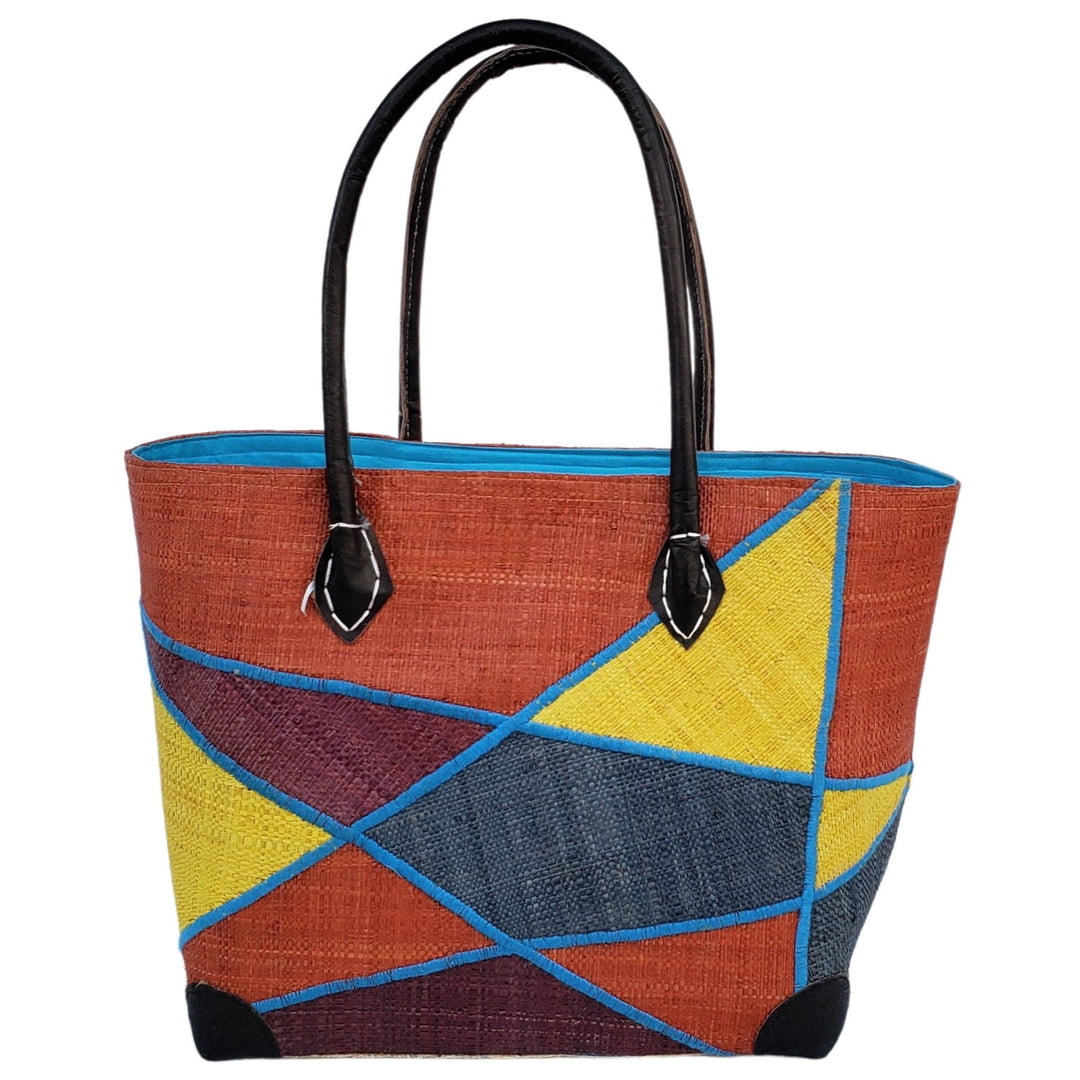 Mirana: Authentic Hand Made Multicolor Madagascar Raffia Hand Bag (Orange Multicolor)
