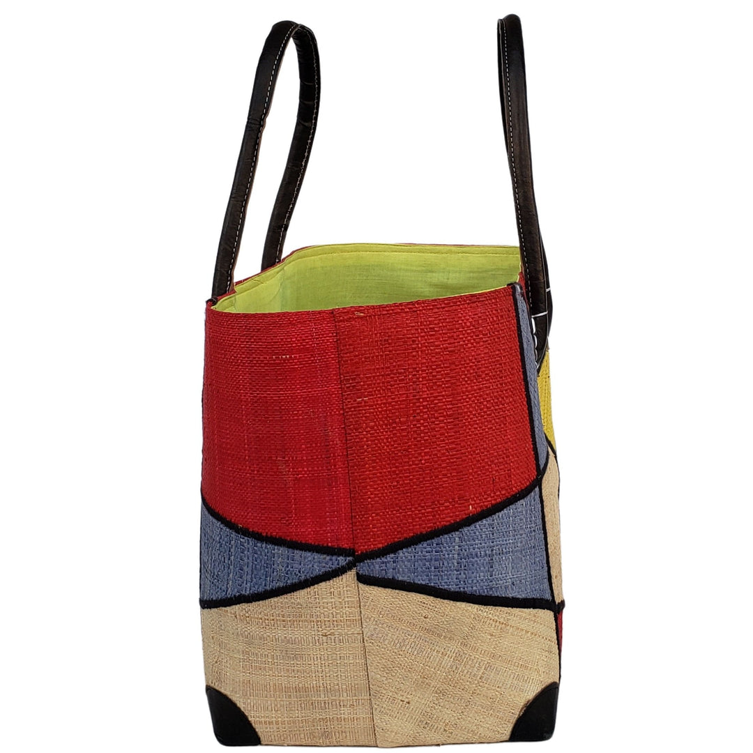 Mirana: Authentic Hand Made Multicolor Madagascar Raffia Hand Bag (Red Multicolor)