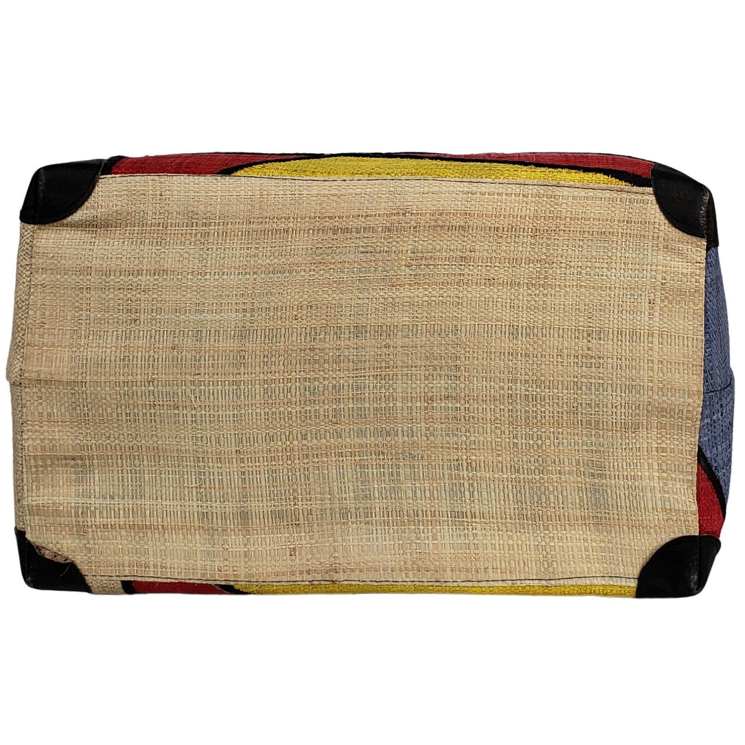 Mirana: Authentic Hand Made Multicolor Madagascar Raffia Hand Bag (Red Multicolor - Bottom)