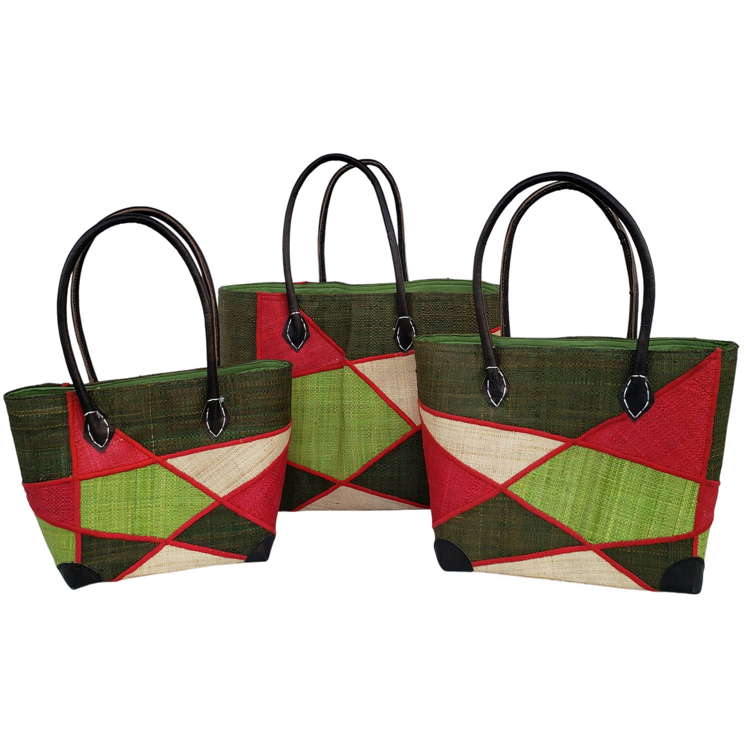 Mirana: Authentic Hand Made Multicolor Madagascar Raffia Hand Bag (Hunter Green Multicolor)