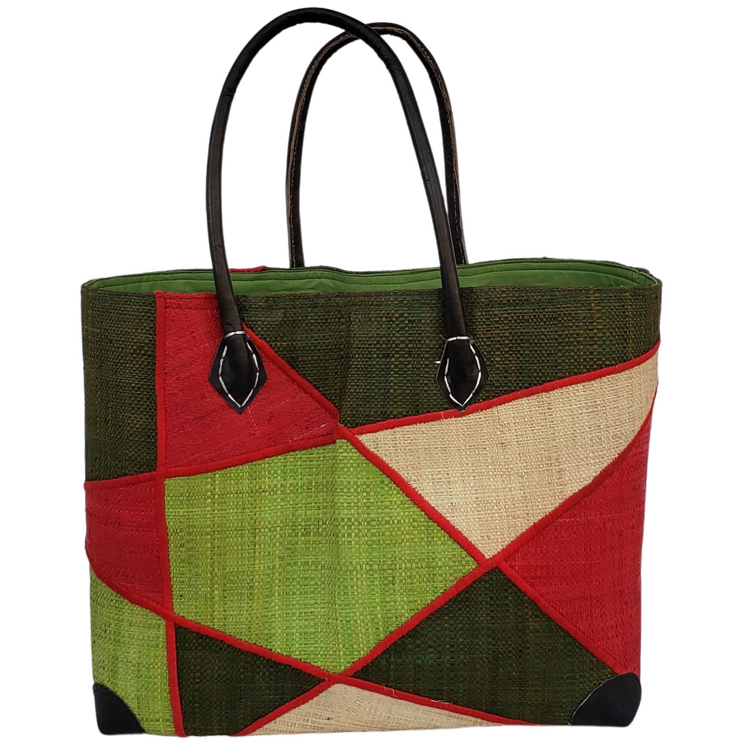 Mirana: Authentic Hand Made Multicolor Madagascar Raffia Hand Bag (Hunter Green Multicolor)