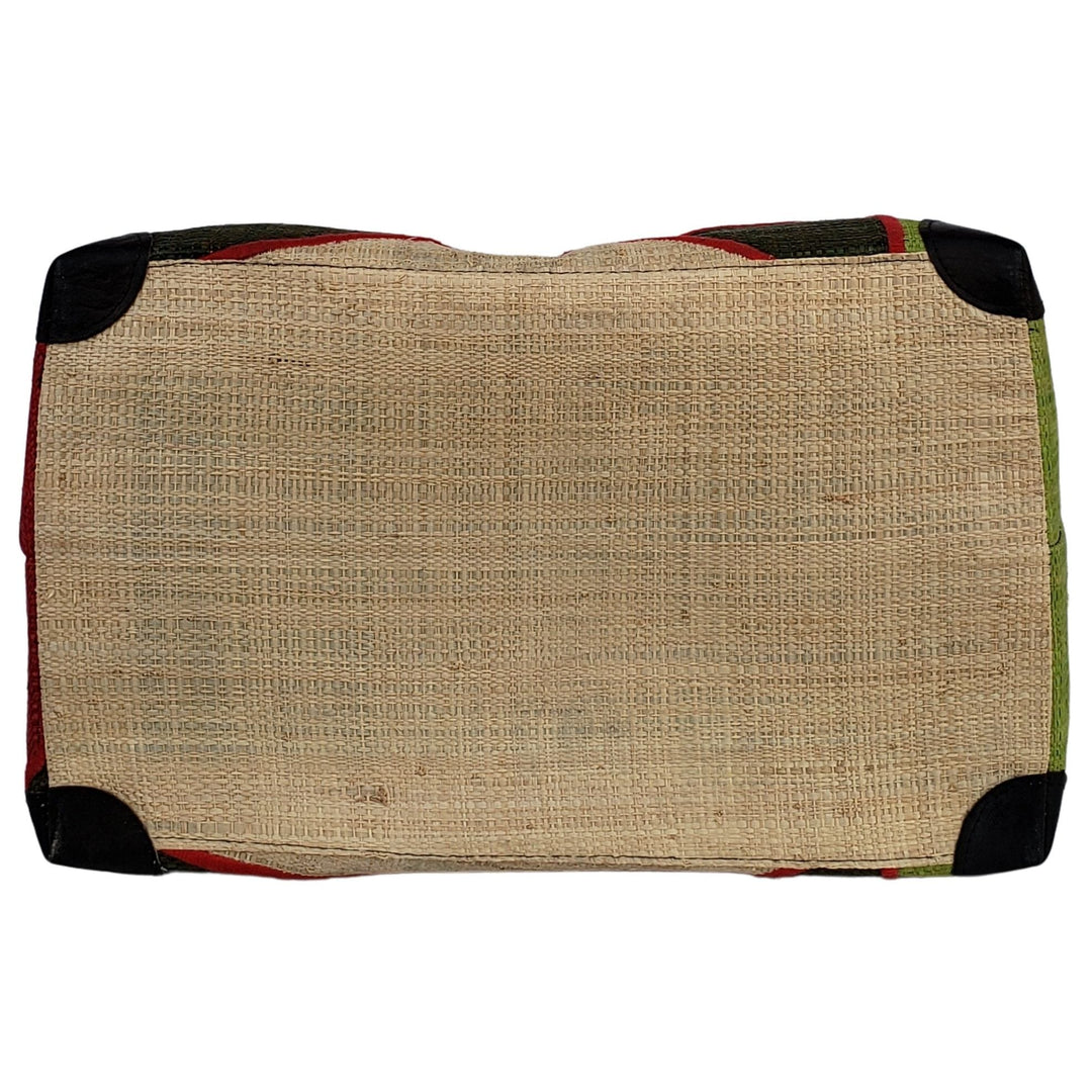 Mirana: Authentic Hand Made Multicolor Madagascar Raffia Hand Bag (Hunter Green Multicolor - Bottom)