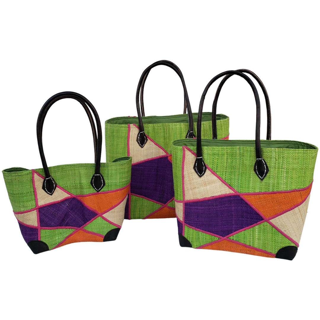 Mirana: Authentic Hand Made Multicolor Madagascar Raffia Hand Bag (Light Green Multicolor)