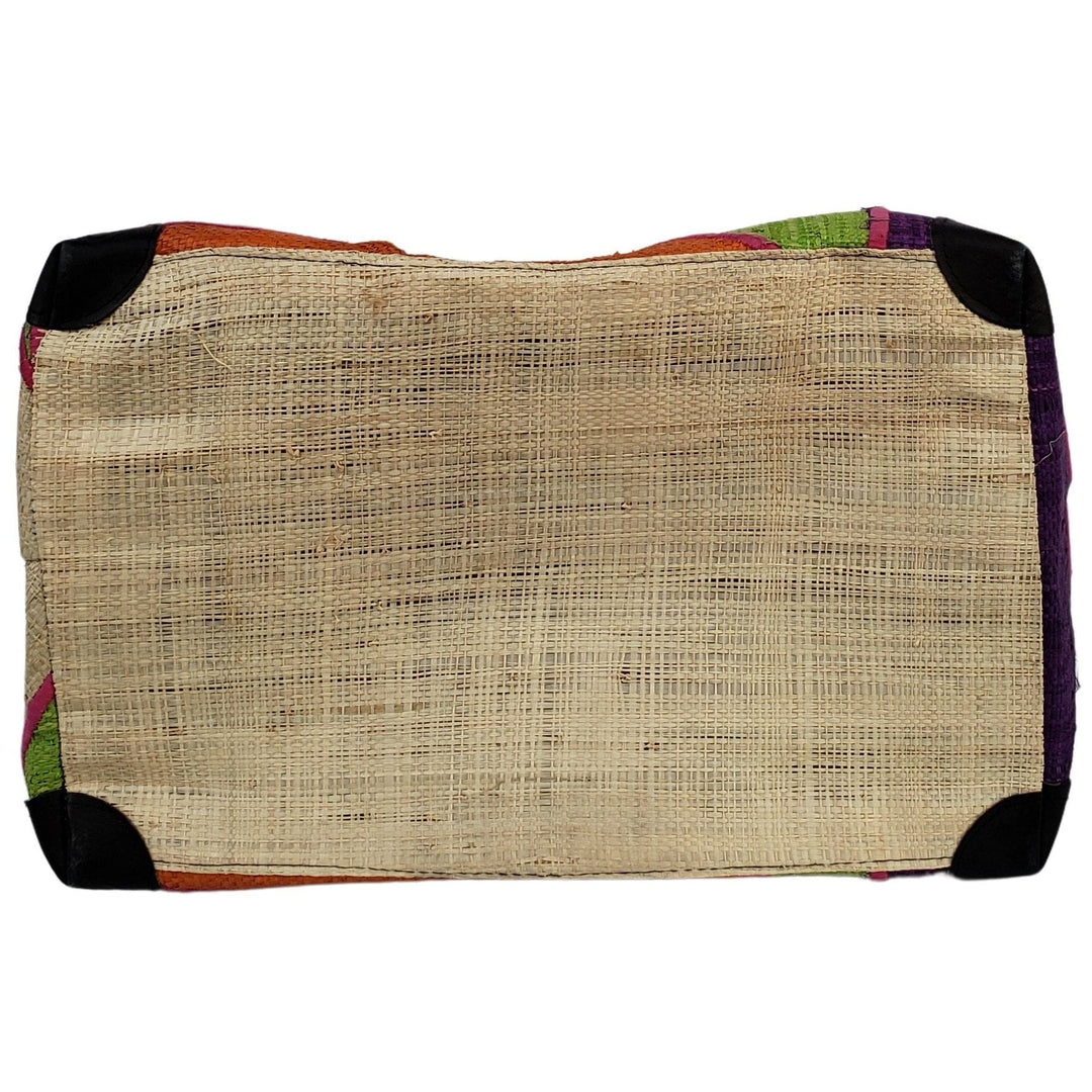Mirana: Authentic Hand Made Multicolor Madagascar Raffia Hand Bag (Light Green Multicolor - Bottom)