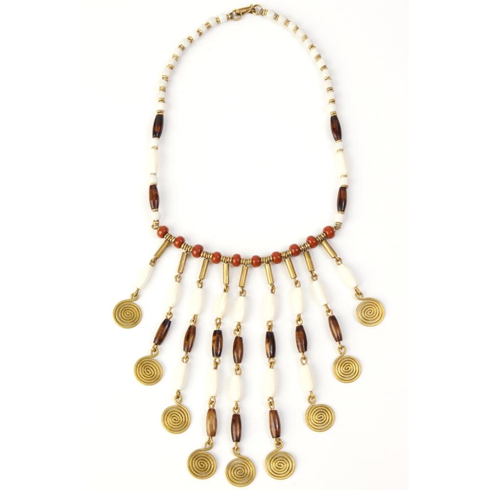 Caramel Mocha Swirl Necklace: Authentic African Cow Bone and Brass Necklace