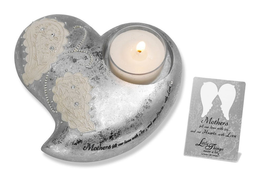 Mom Heart Shaped Tea Light Holder: Little Things Mean A Lot Collection by Pavilion Gifts