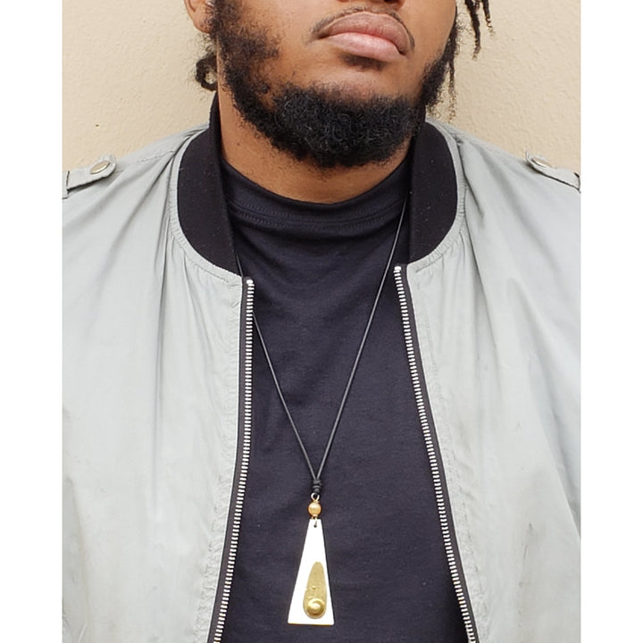 The Pyramid: Authentic African Bone and Brass Pendant Necklace