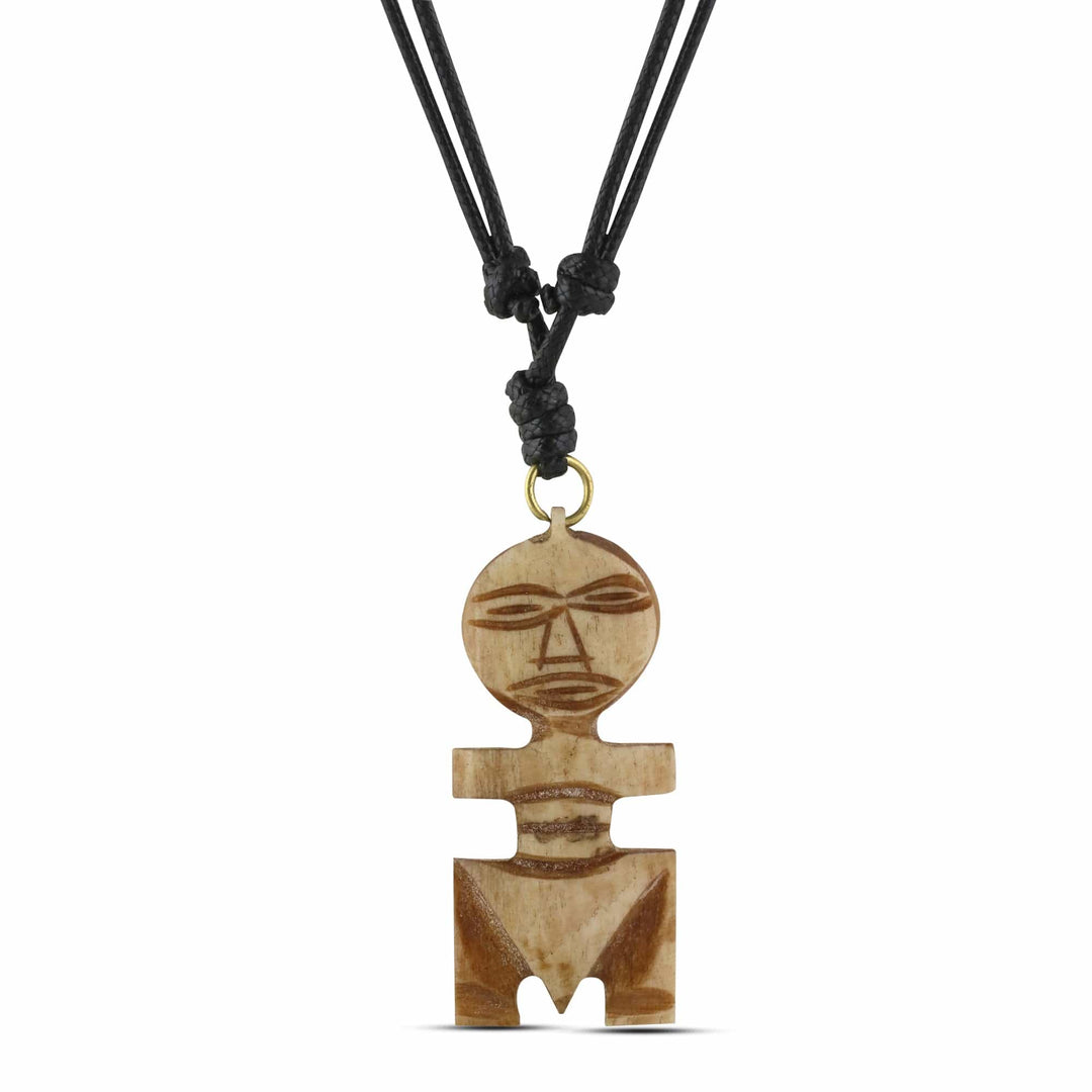 The African: Authentic Handmade African Mask Bone & Brass Pendant Necklace