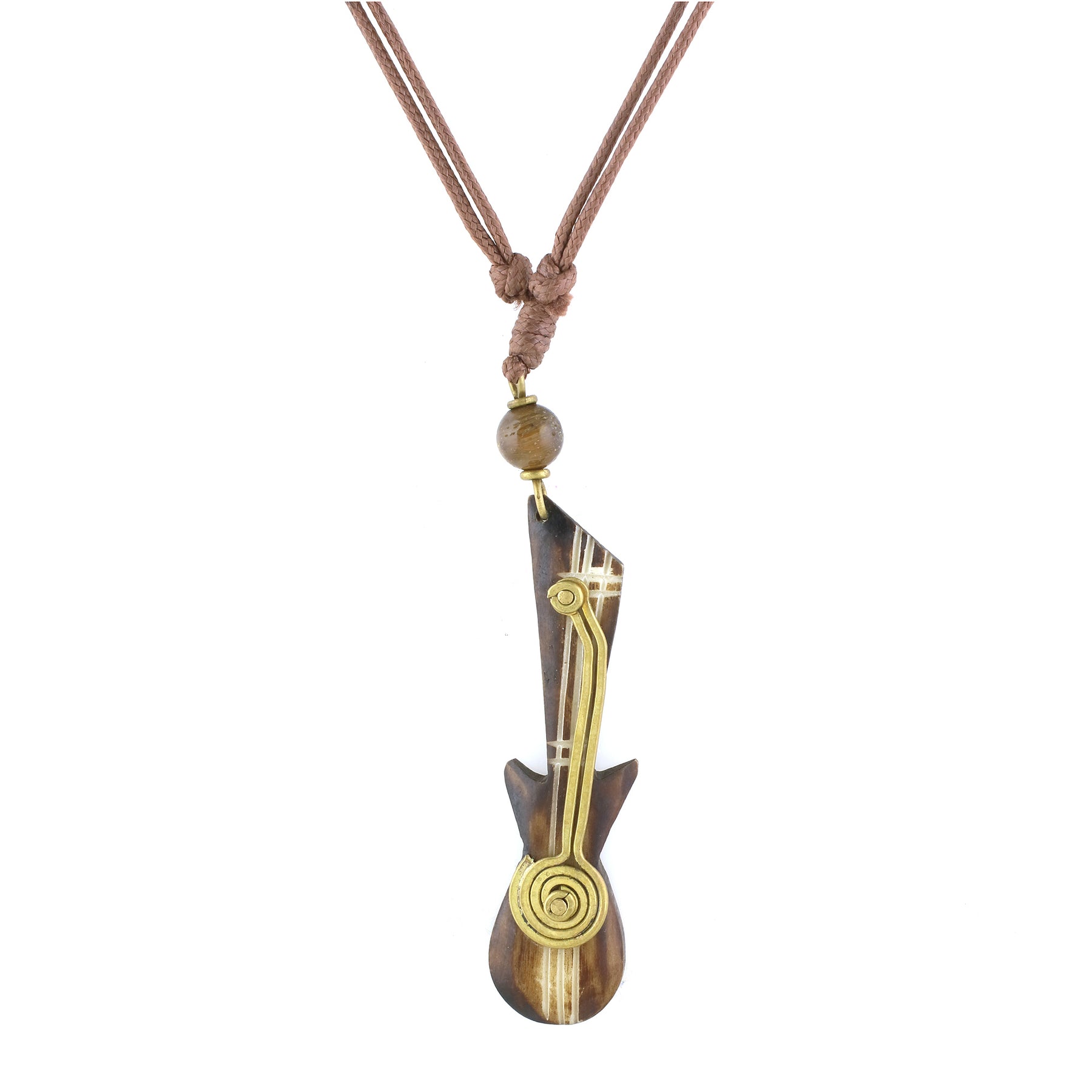 1 of 4: Guitar: Authentic African Bone and Brass Pendant Necklace