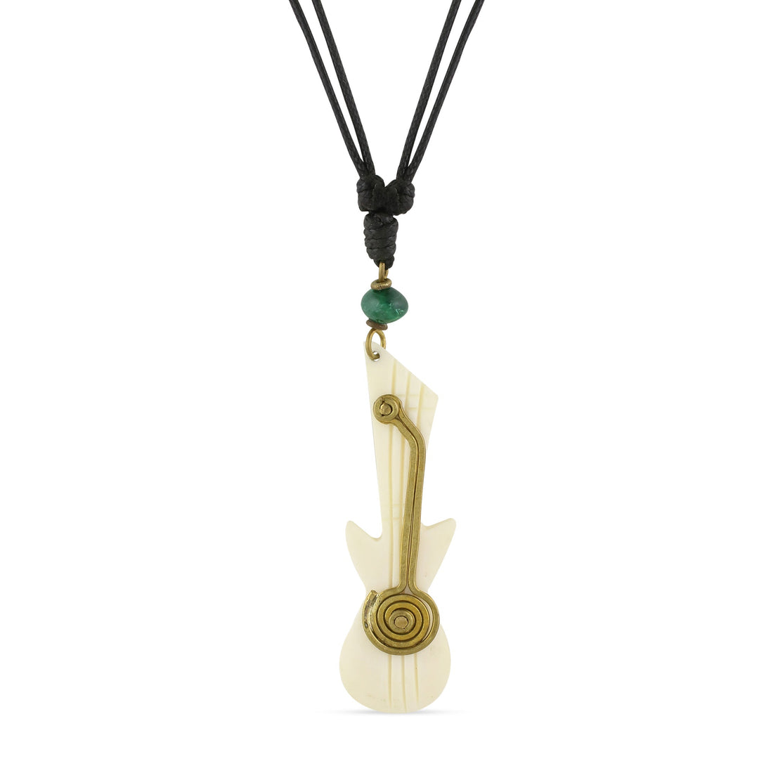 Guitar: Authentic African Bone and Brass Pendant Necklace