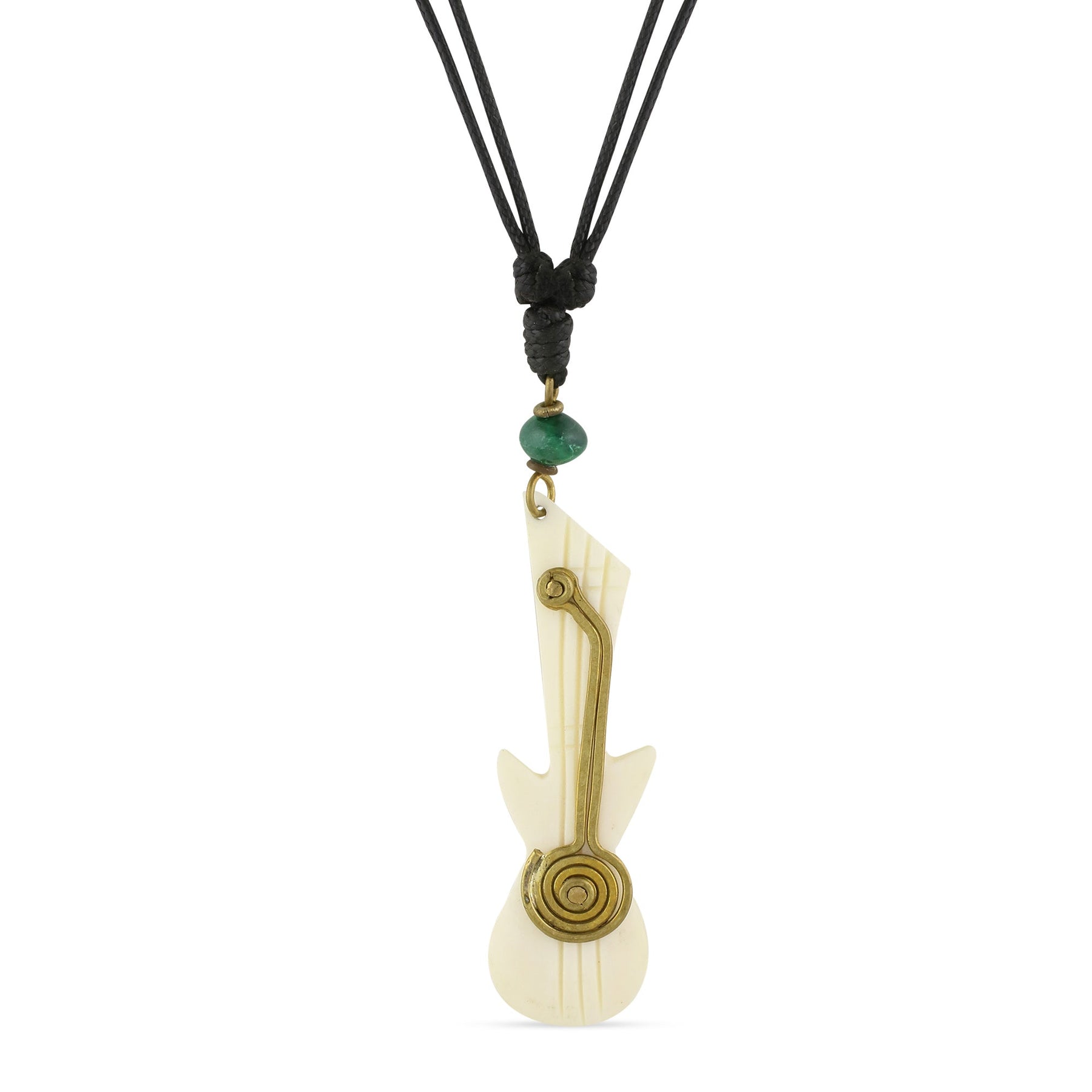 2 of 4: Guitar: Authentic African Bone and Brass Pendant Necklace