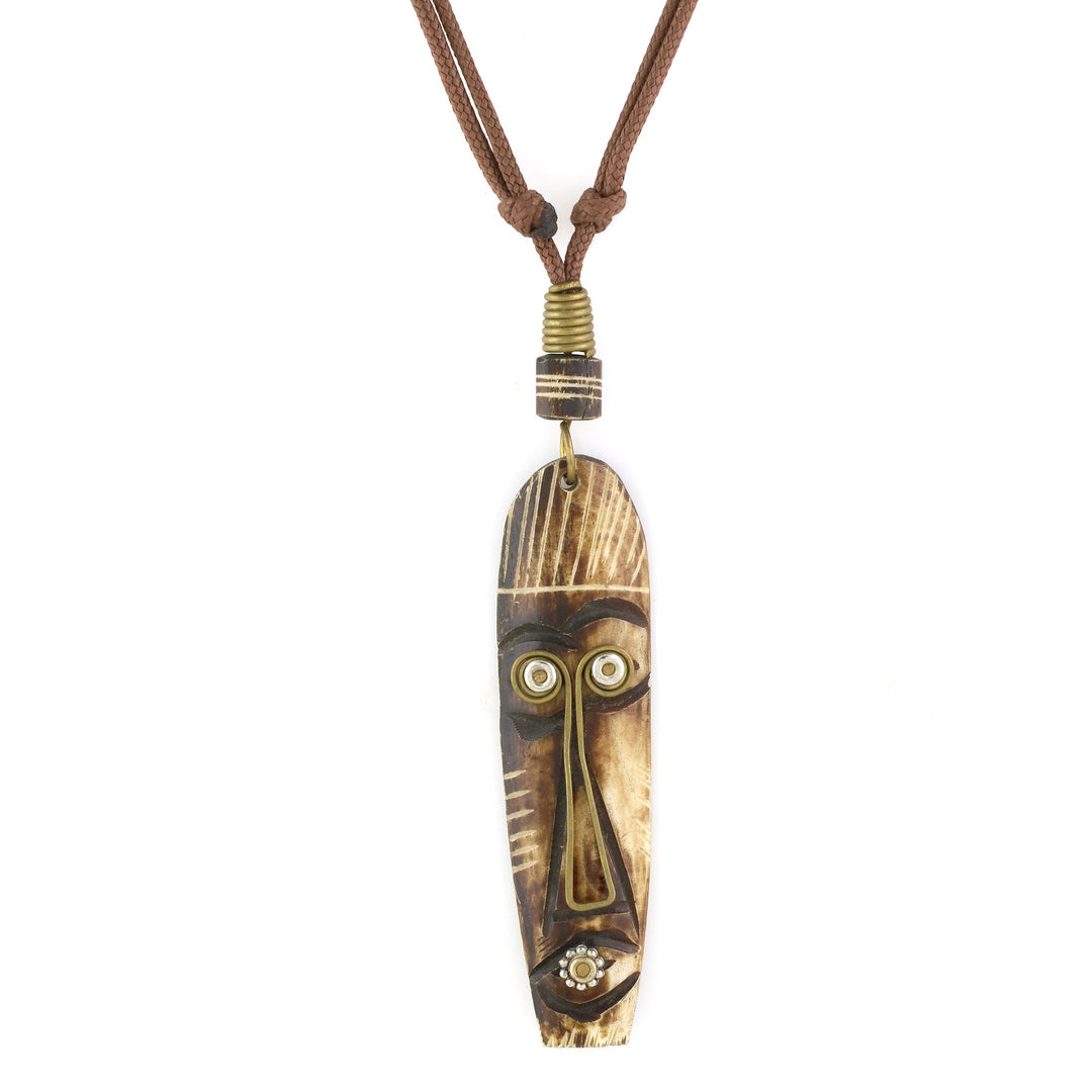 Gold Teeth: Authentic African Mask Bone & Brass Pendant Necklace