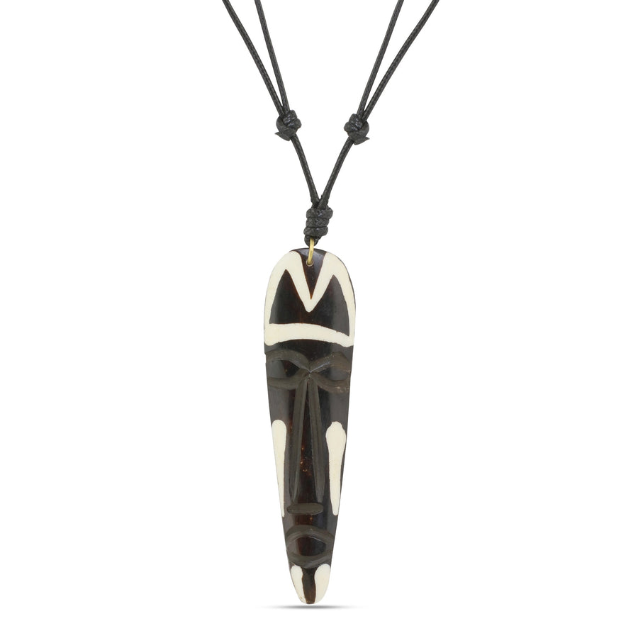 African Mask: Authentic African Cow Bone Pendant Necklace