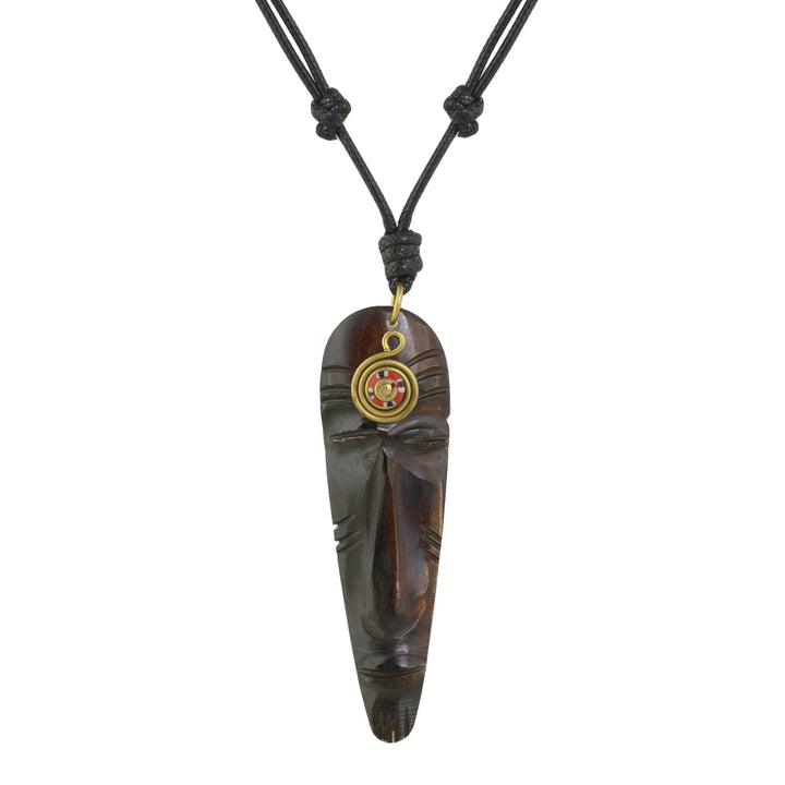 Third Eye: Authentic Hand Made African Mask Bone and Brass Pendant Necklace (Kenya)